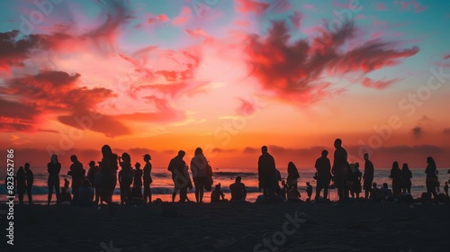 Sunset at the beach, with silhouettes of people and the sky painted in shades of orange and pink --ar 16:9 --style raw Job ID: f3920da0-5a60-4fcb-9a47-dc14402f5a35