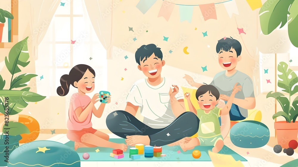 Obraz premium Father and Children Sharing Games and Jokes: A Heartwarming Father's Day