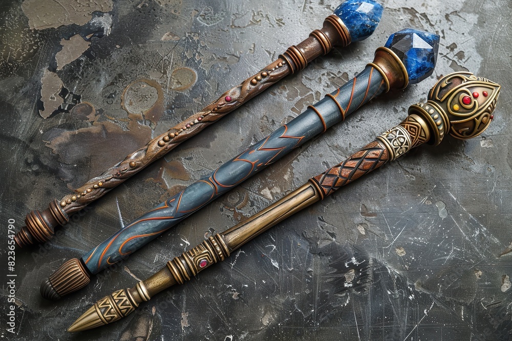 Scepters used by wizards to cast spells magical fantasy staves