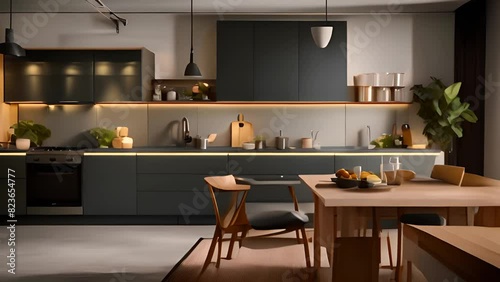 Wallpaper Mural Kitchen With Table Chairs and Potted Plant Generative AI Torontodigital.ca