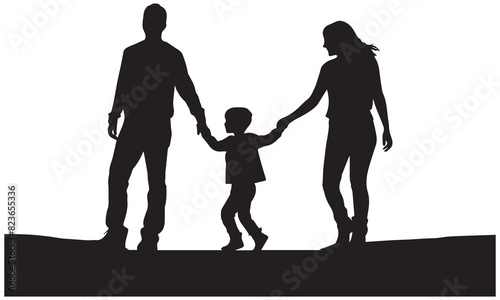 Vector silhouette of family on white background