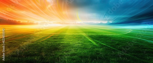 Football Field With Swirling, Vibrant Colors In Motion With Copy Space, Football Background © AIDreams