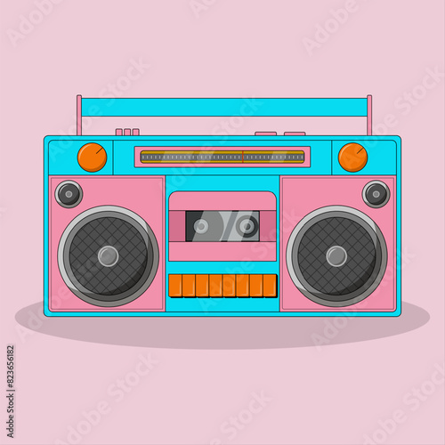 y2k elements, cassette recorder 90s. Vector illustration in trendy retro cartoon style. Black stroke, outline.