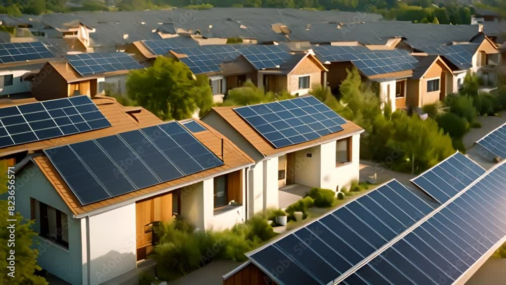 Row of Houses With Solar Panels Generative AI Row of Houses With Solar Panels Generative AI