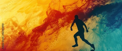 Football Player Silhouette With Swirling Colors With Copy Space, Football Background