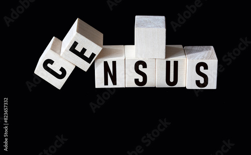 Word CENSUS on wooden blocks concept and black background, business concept
