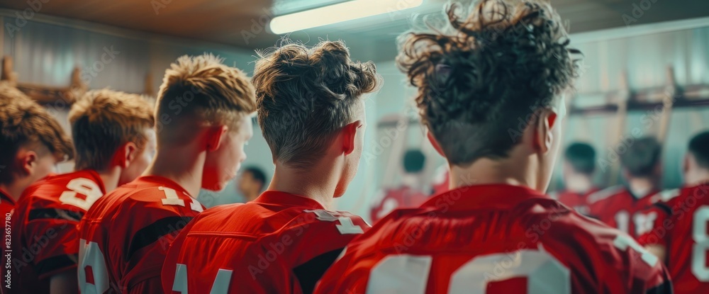 Football Team In The Locker Room Pre-Game With Copy Space, Football Background