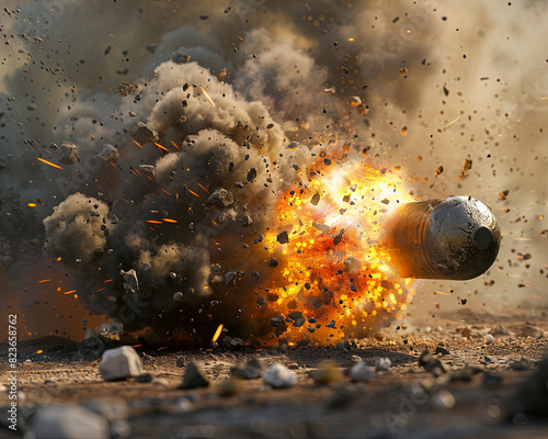Close-range explosions of various types of grenades photo