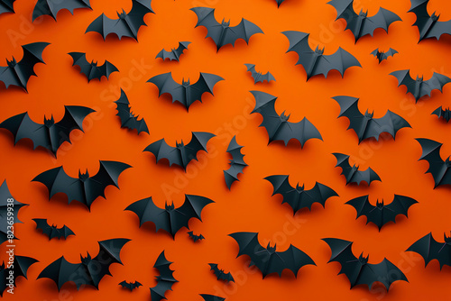 Bat pattern on a orange background. Halloween.