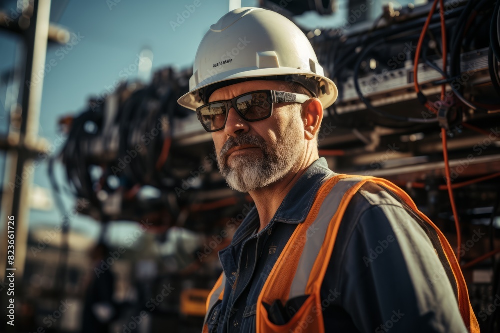 A master electrician overseeing a crew of workers on a large-scale construction project A master electrician overseeing a crew of workers on a large-scale construction project