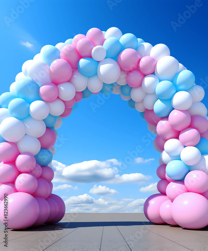 Bright colorful balloon party garland arch gate entrance for mockup.  