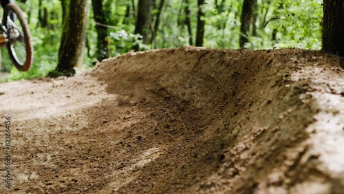 Mountain bike rider drifting thru the woods