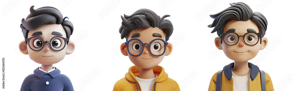 Fototapeta premium 3D cartoon male avatar character. Man character set.