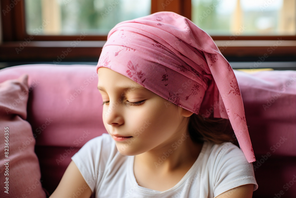 A hairless child being treated with chemotherapy cancer created by generative AI technology A hairless child being treated with chemotherapy cancer created by generative AI technology