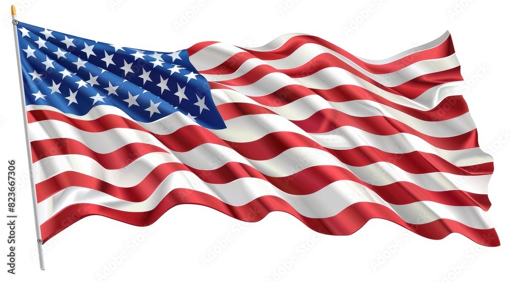 Fototapeta premium The American flag is waving in the wind, white background