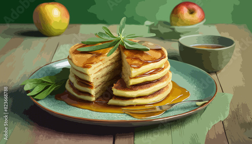 Pfannkuchen mit Apfel. Vektor. 