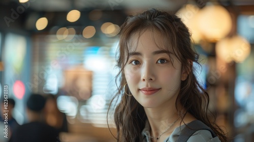 Korean beauty secretary writing notes, customer rating feedback beside her