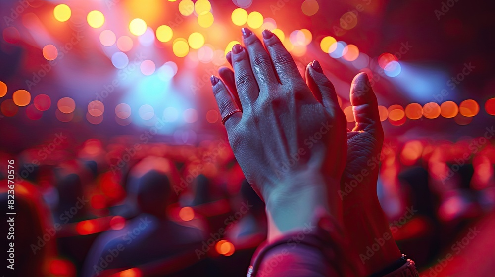 Audience applauding during a concert with vibrant lighting, capturing the energy and enthusiasm of the crowd in the live music performance. Audience applauding during a concert with vibrant lighting, capturing the energy and enthusiasm of the crowd in the live music performance.