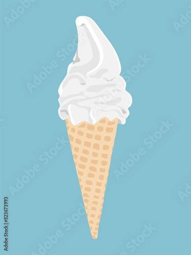 Vanilla ice cream in a waffle cone.