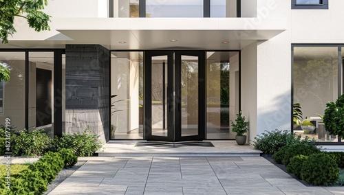 Modern House Entrance with Elegant Landscaping