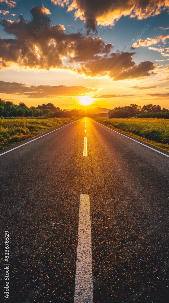 Fototapeta premium Sunset road stretching into a vibrant horizon