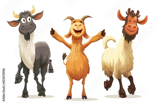 happy goat  cow cartoon standing like man and dancing isolated on white background 