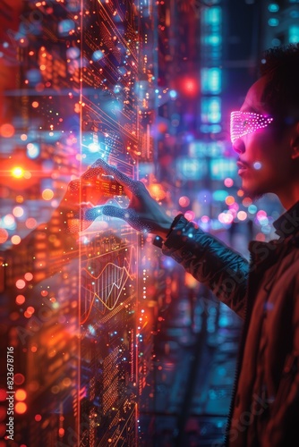 futuristic business banner featuring augmented reality and holographic interface, showcasing digital data visualization, representing cutting-edge technology
