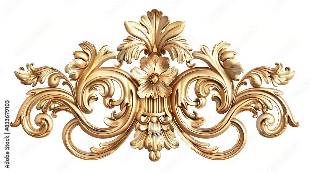 ornate golden baroque decorative element on white background intricate classic floral design isolated vector illustration