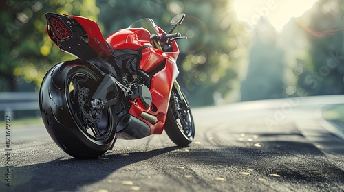 Sleek Red Motorcycle on Open Road.