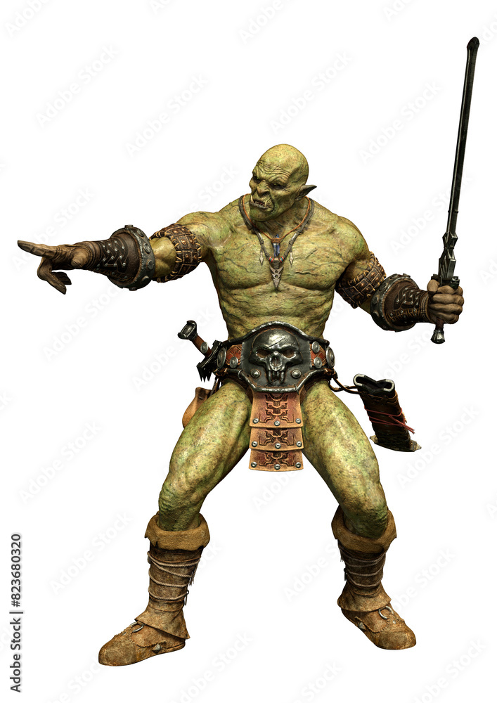3D Rendering Fantasy Creature Orc on White 3D Rendering Fantasy Creature Orc on White