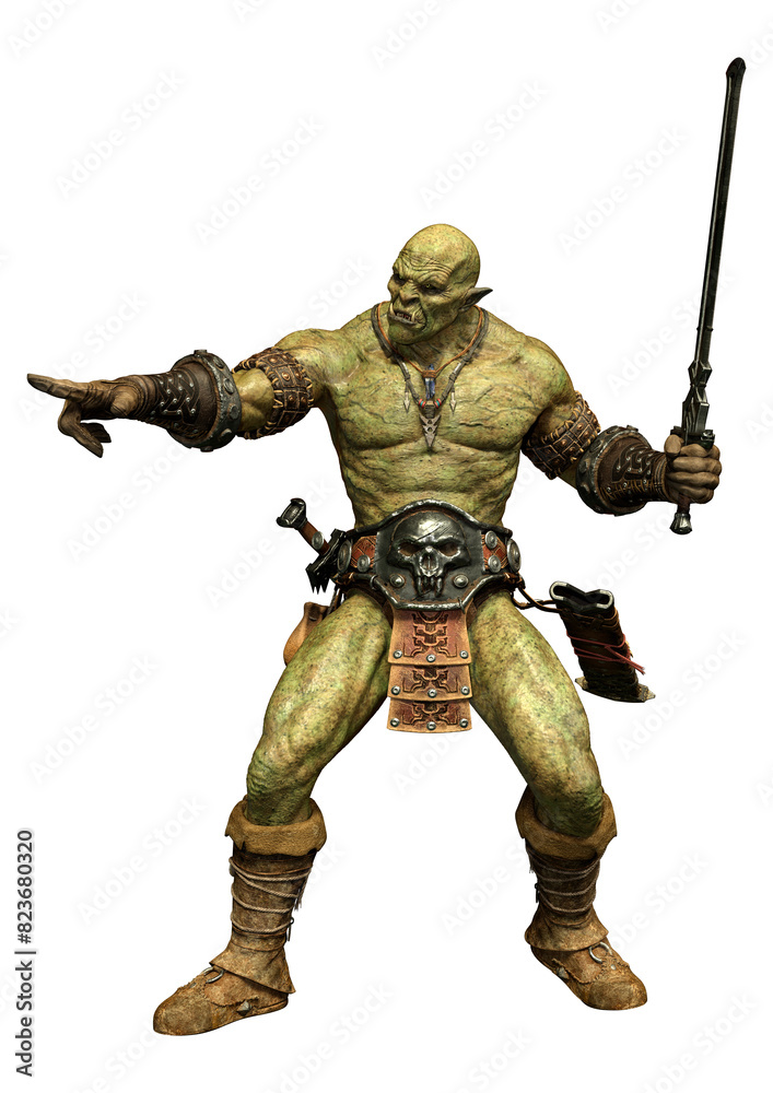 3D Rendering Fantasy Creature Orc on White