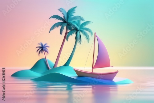 3 d illustration on the theme of traveling by ship at sea