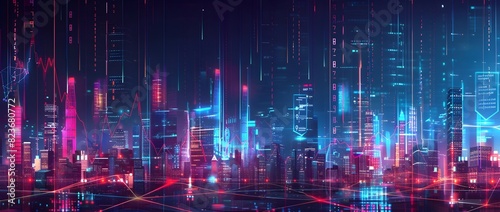 Futuristic City Skyline with Neon Lights and Advanced Architectural Structures Illuminating the Night