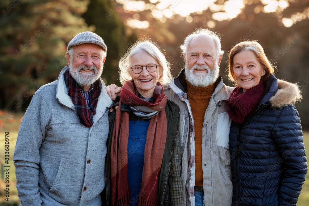 Portrait of a group of senior people standing in the autumn park Portrait of a group of senior people standing in the autumn park