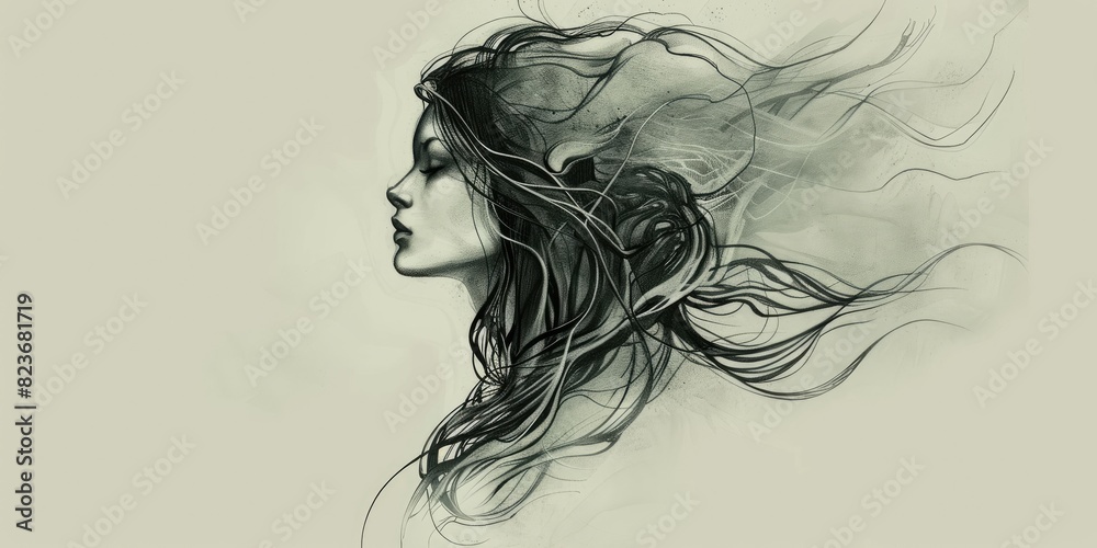 Artistic Pencil Sketch of Woman's Profile Artistic Pencil Sketch of Woman's Profile