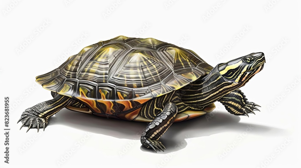 Fototapeta premium realistic turtle isolated on white background reptile animal portrait digital illustration