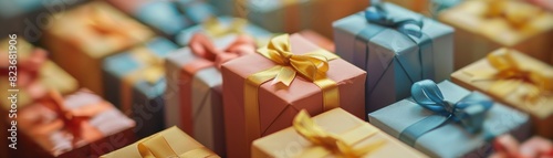 Neatly packed gift box, attention to detail, gift shop. photo