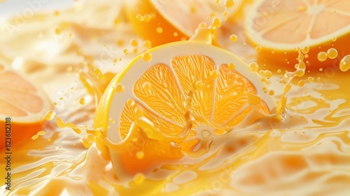 Close-up of orange slices and orange juice. photo