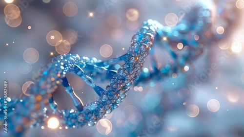 DNA double helix with luminous particles on an abstract background . Biotechnology and scientific concept for genetic research and molecular science. 3d illustration