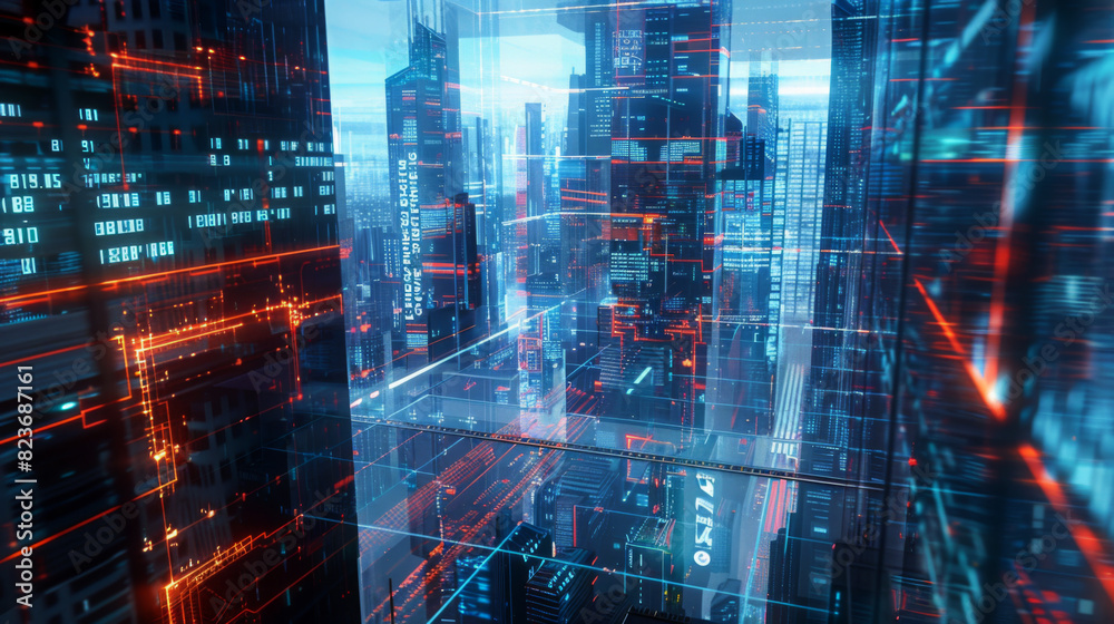 Fototapeta premium Futuristic Smart City Hologram Displaying Advanced Urban Technology