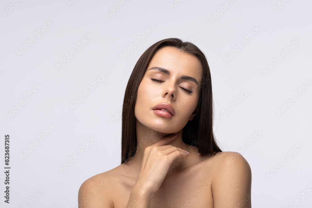 Portrait of a beautiful woman model on white background