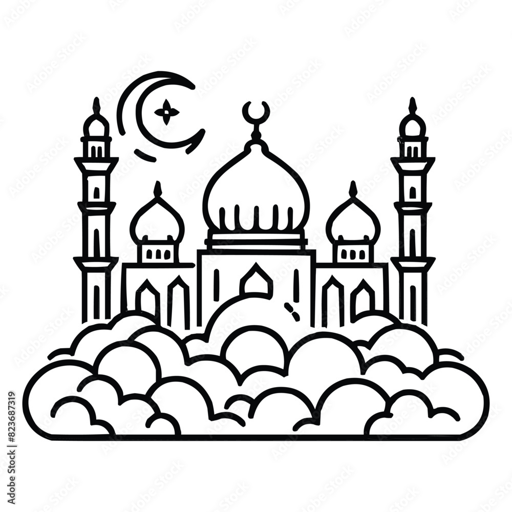 Islamic mosque vector illustration black silhouette line art icon Islamic mosque vector illustration black silhouette line art icon