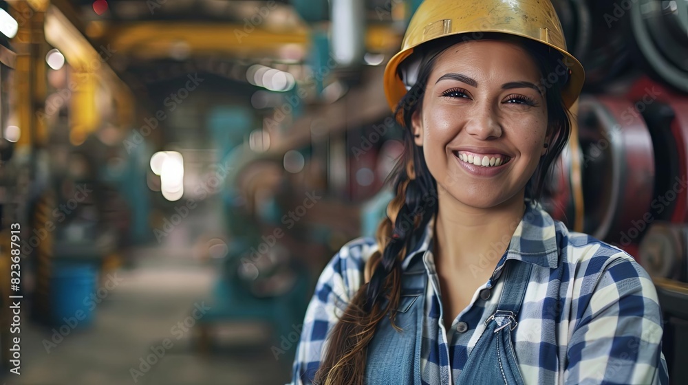 smiling hispanic female factory worker portrait industrial manufacturing concept photo smiling hispanic female factory worker portrait industrial manufacturing concept photo