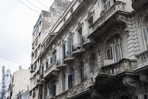 Row of Beautiful Old Residential Buildings along a Street in Buenos Aires Argentina