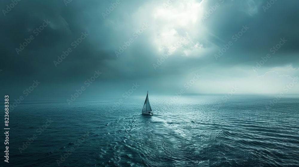 Fototapeta premium solitary sailing a serene voyage on the open ocean landscape photography