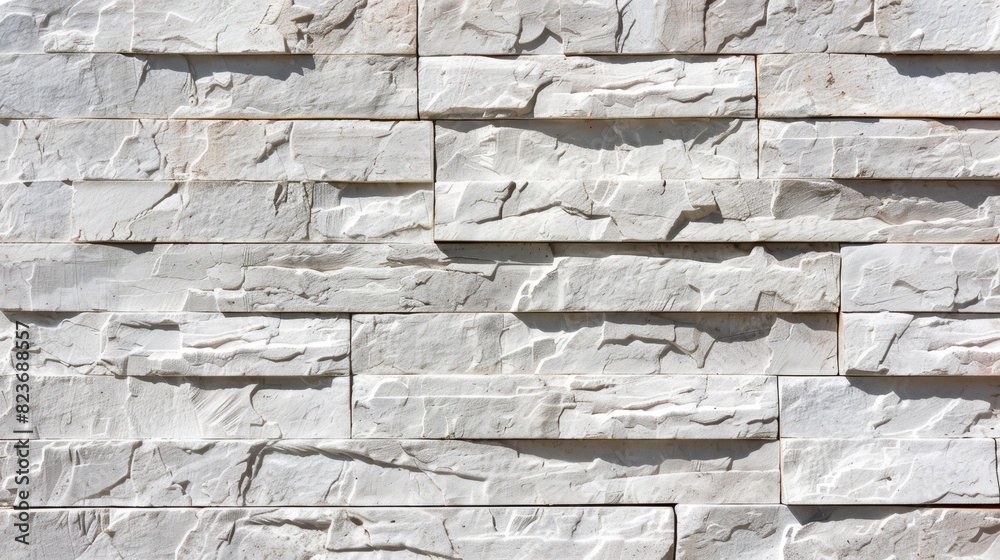 A wall made of white bricks with a rough texture