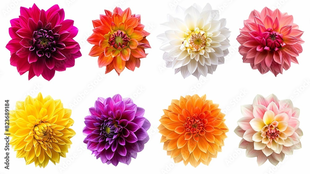 stunning collection of vibrant dahlia flowers in various colors isolated on white background floral photography stunning collection of vibrant dahlia flowers in various colors isolated on white background floral photography