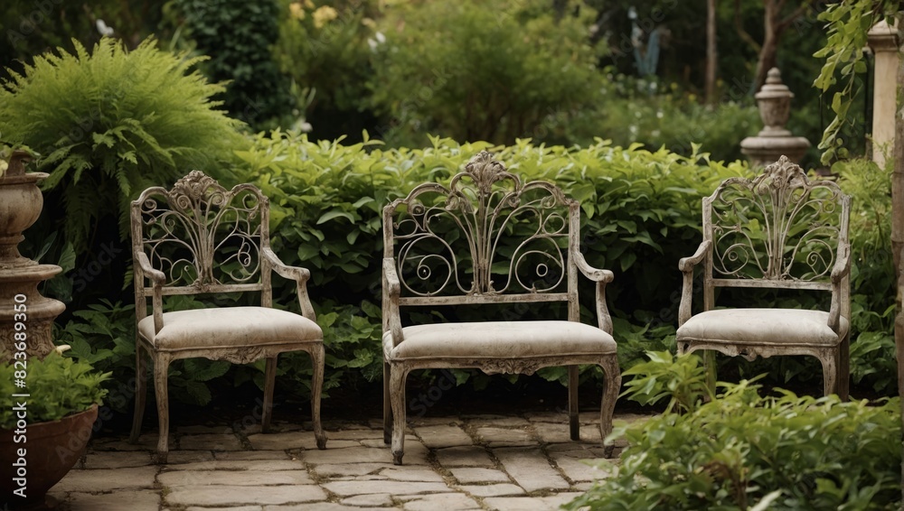 vintage chairs in the summer garden
