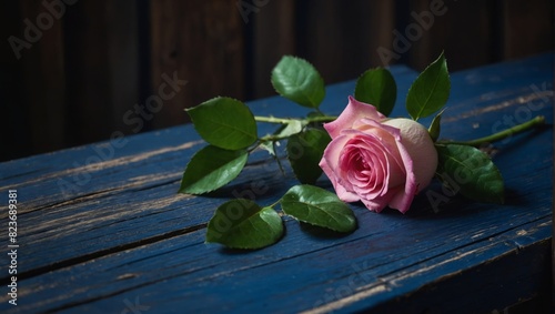 pink rose on pink wooden table