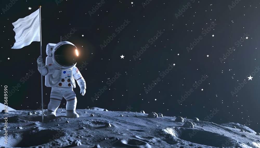 Obraz premium A 3D cartoon astronaut and a tiny robot companion exploring a small asteroid